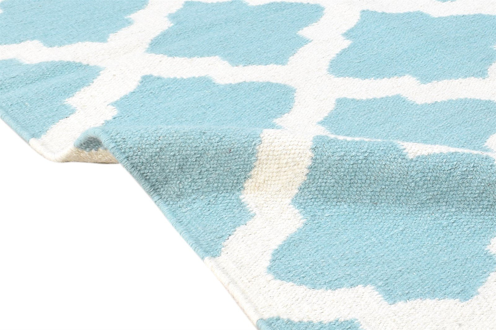 Teal Blue Wool Rug 3' X 5' Modern Dhurrie Moroccan Trellis Small Carpet   7864377049237