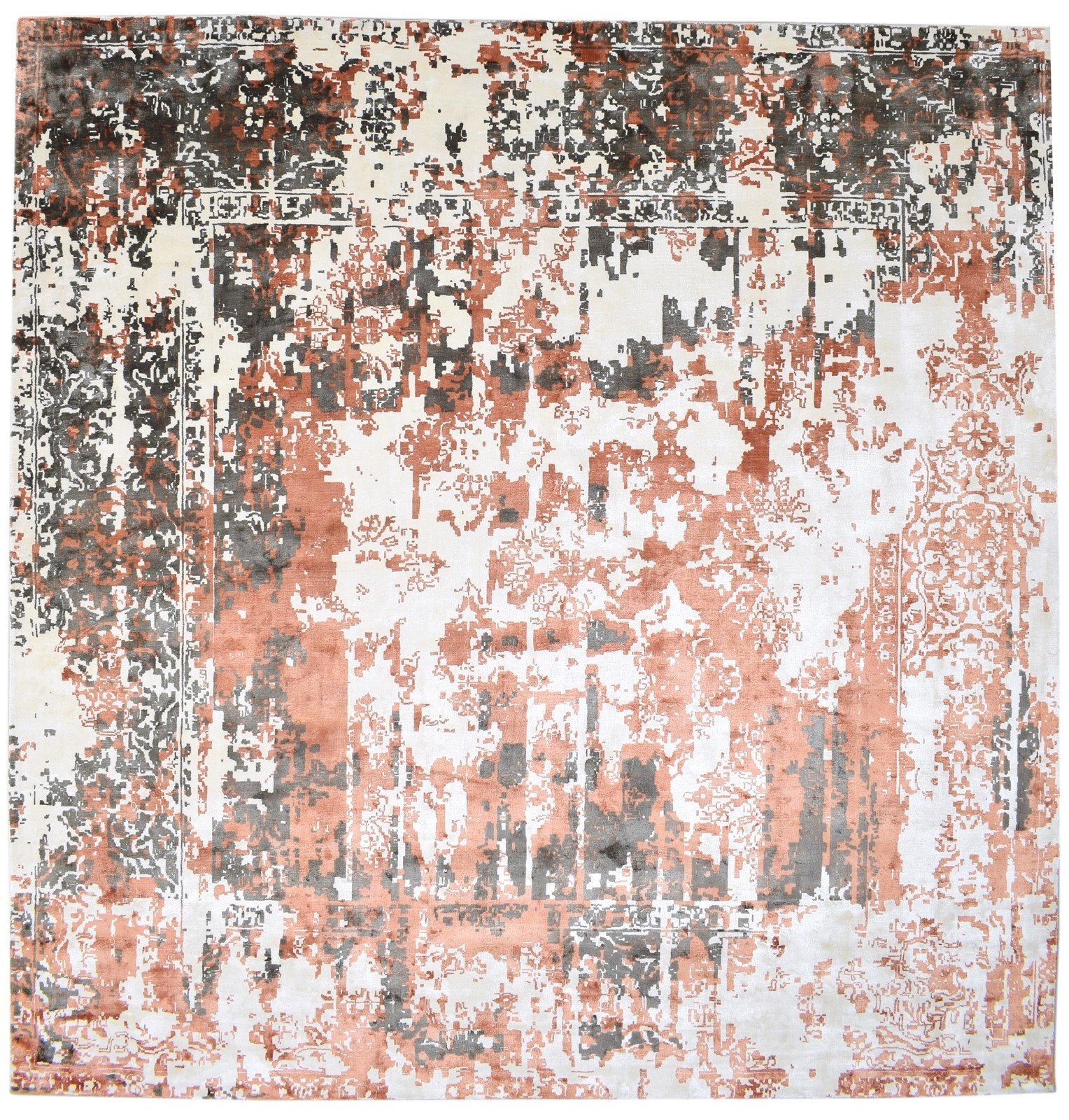 Tedda Art Silk Orange Rug 9' X 9' Modern Handloom Abadeh Abstract Square   7864092557461