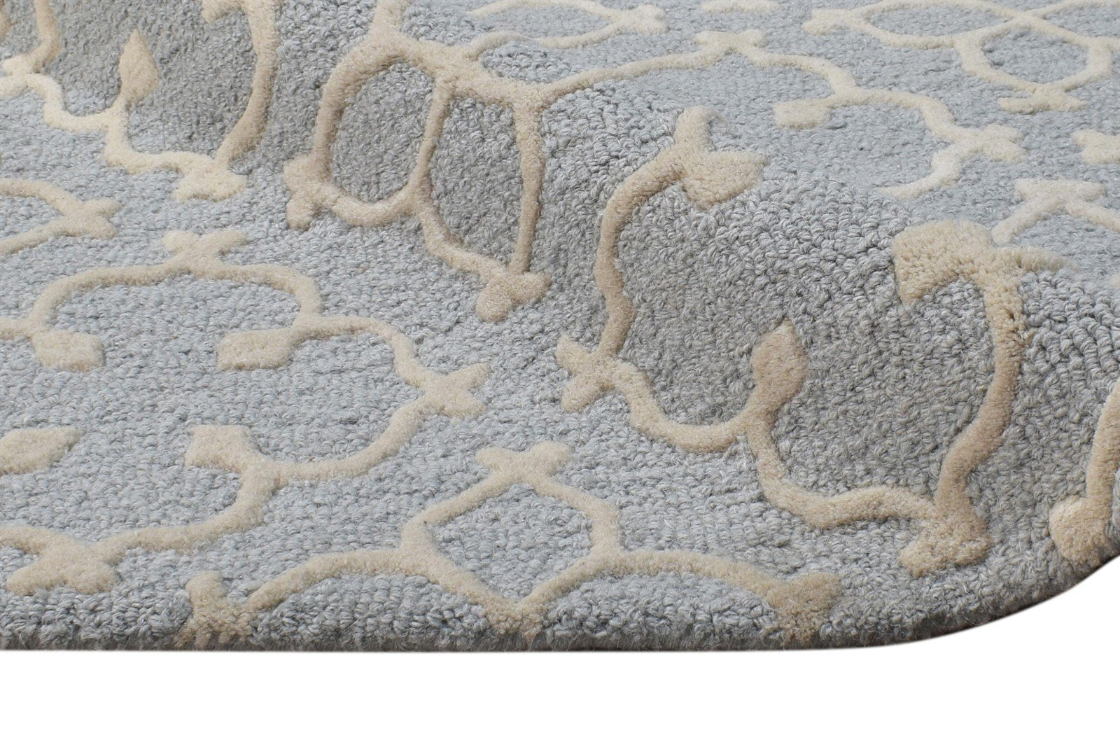 Terry Hand Tufted Grey Wool Rug 3' X 5' Modern Moroccan Trellis   7865079758997