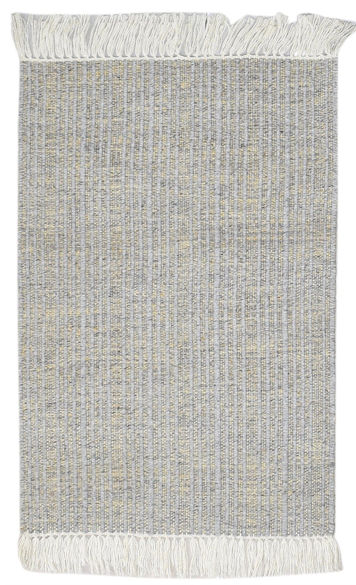 Hand Woven Grey Wool / Nylon Rug 2X3 Modern Scandinavian Striped Small