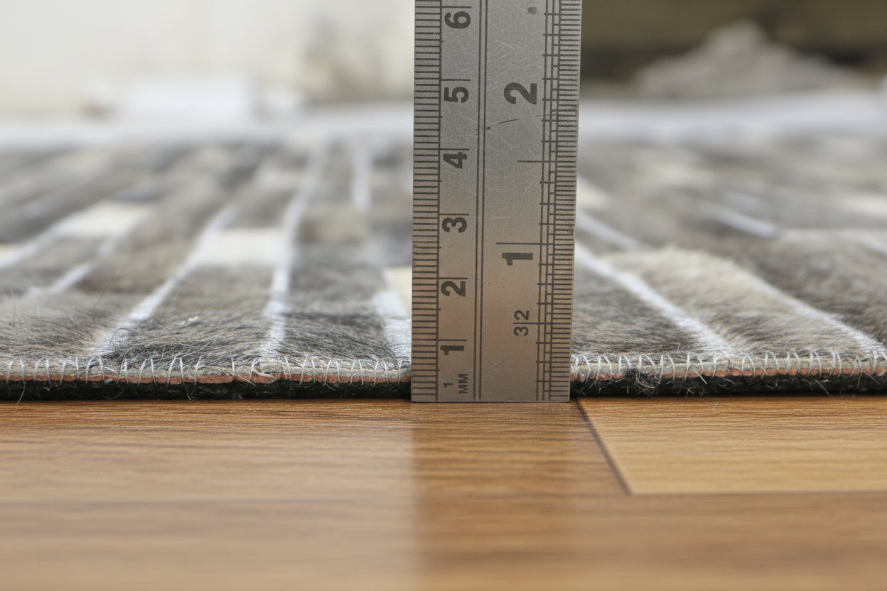 Tova Handmade Leather Charcoal Rug - Modern Patchwork Striped Area Rug   9065101820053