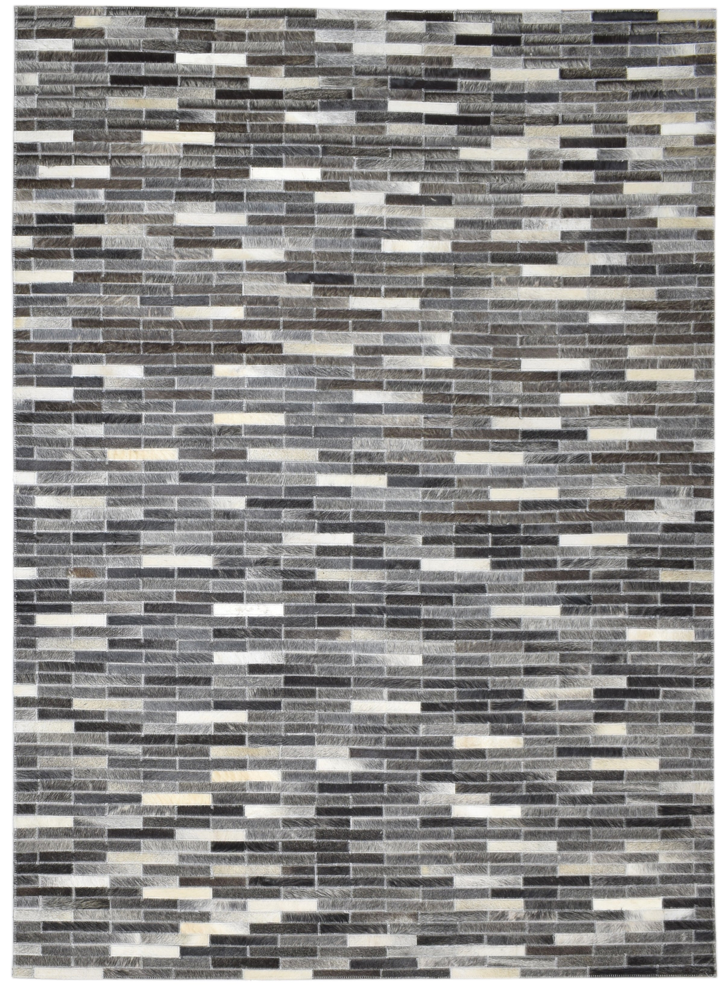 Tova Handmade Leather Charcoal Rug - Modern Patchwork Striped Area Rug   9065101820053