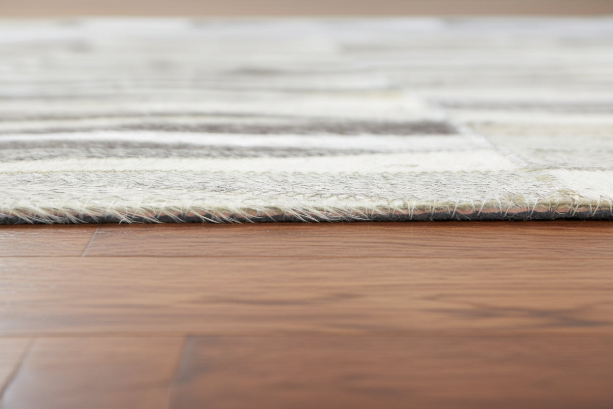 Triangle Mosaic Handmade Leather Gray Rug - Modern Stitched Geometric Cowhide Rug   9064006090901