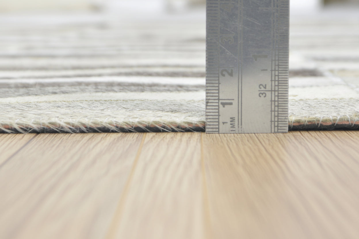 Triangle Mosaic Handmade Leather Gray Rug - Modern Stitched Geometric Cowhide Rug   9064006090901