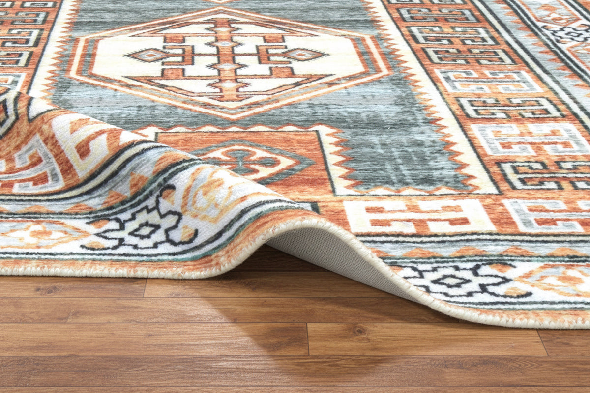 Tribal Kazak Handmade Slate Blue Area Rug – Modern Geometric Medallion Style Rug