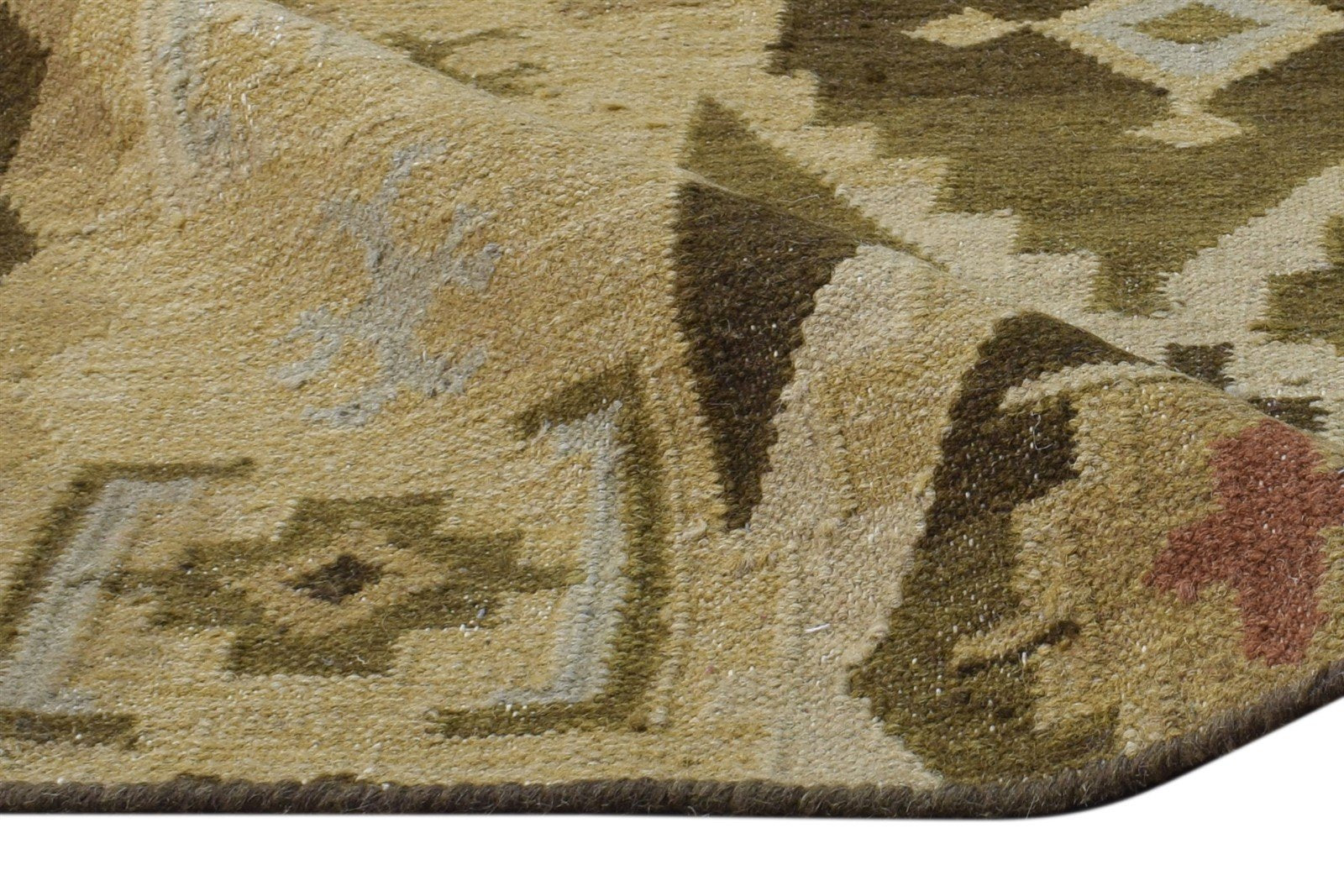 Trudey Dhurrie Sage Wool Rug 2'6 X 3' Persian Southwestern Triangles   7865195757717