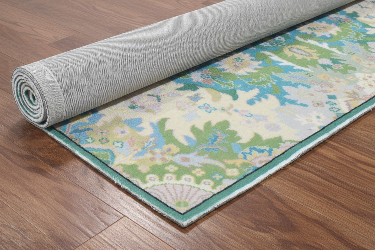 Valentina Handmade Aqua Blue Medallion Area Rug – Transitional Artisanal Oushak Style   9175478403221