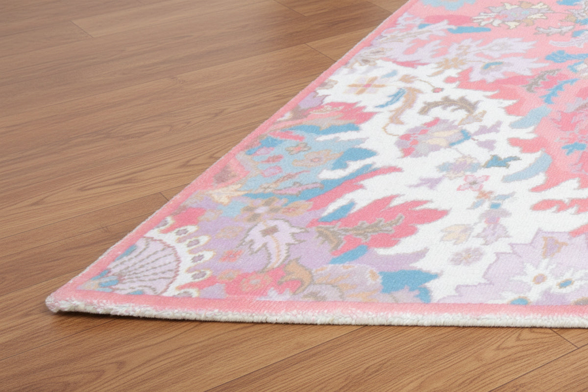 Valentina Handmade Blush Pink Medallion Area Rug – Transitional Artisanal Oushak Style