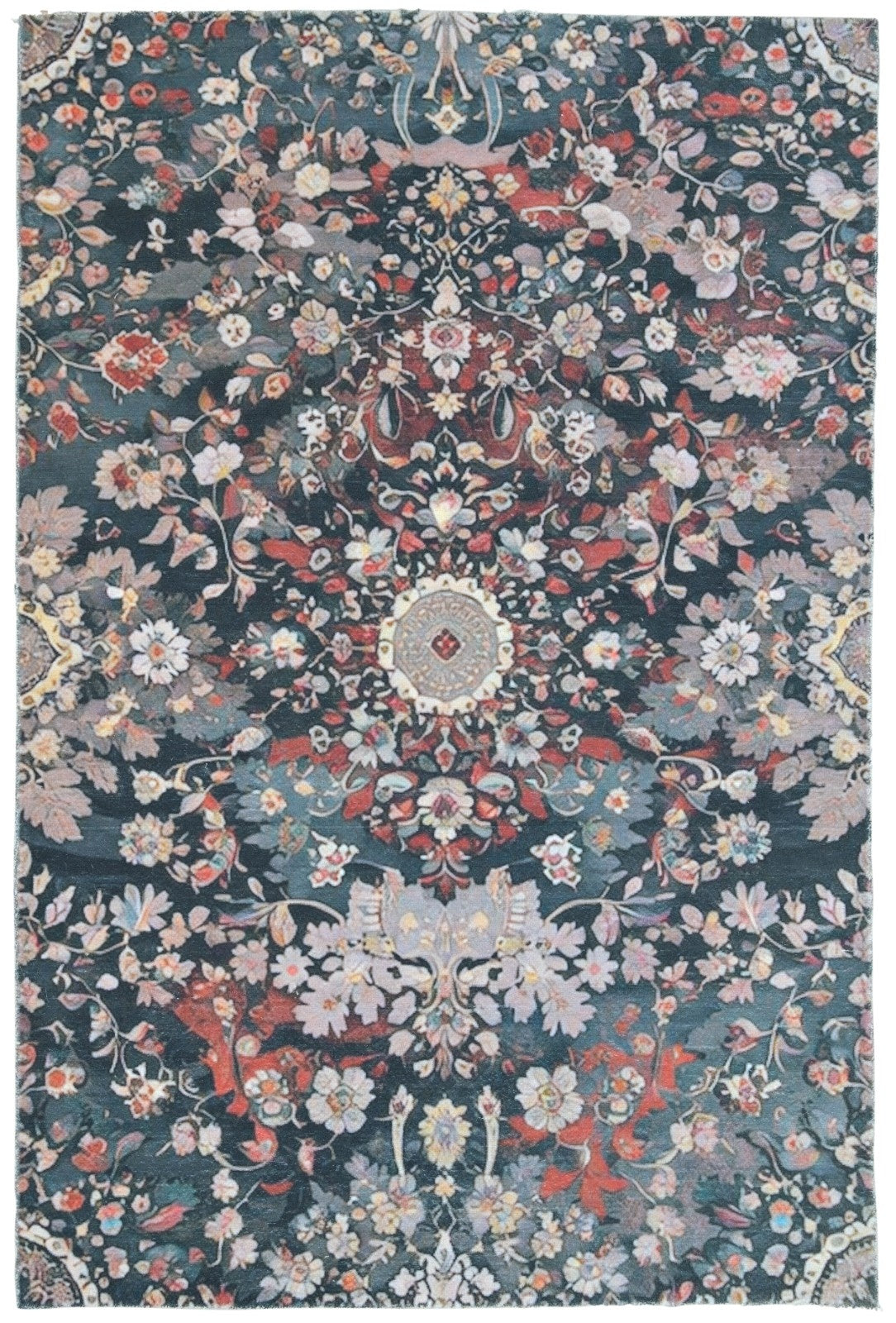 Valentina Handmade Charcoal Teal Medallion Area Rug – Transitional Artisanal Oushak Style   9175429185685