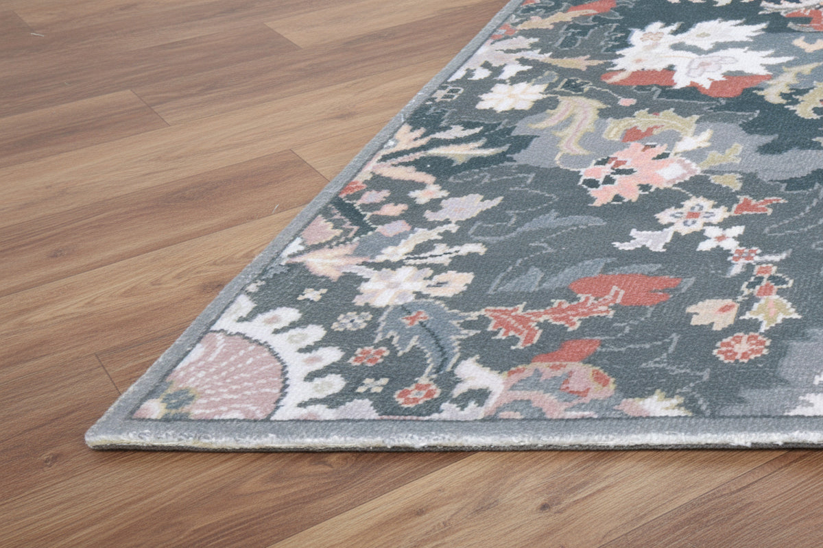 Valentina Handmade Dark Teal Medallion Area Rug – Transitional Artisanal Oushak Style   9175439245461