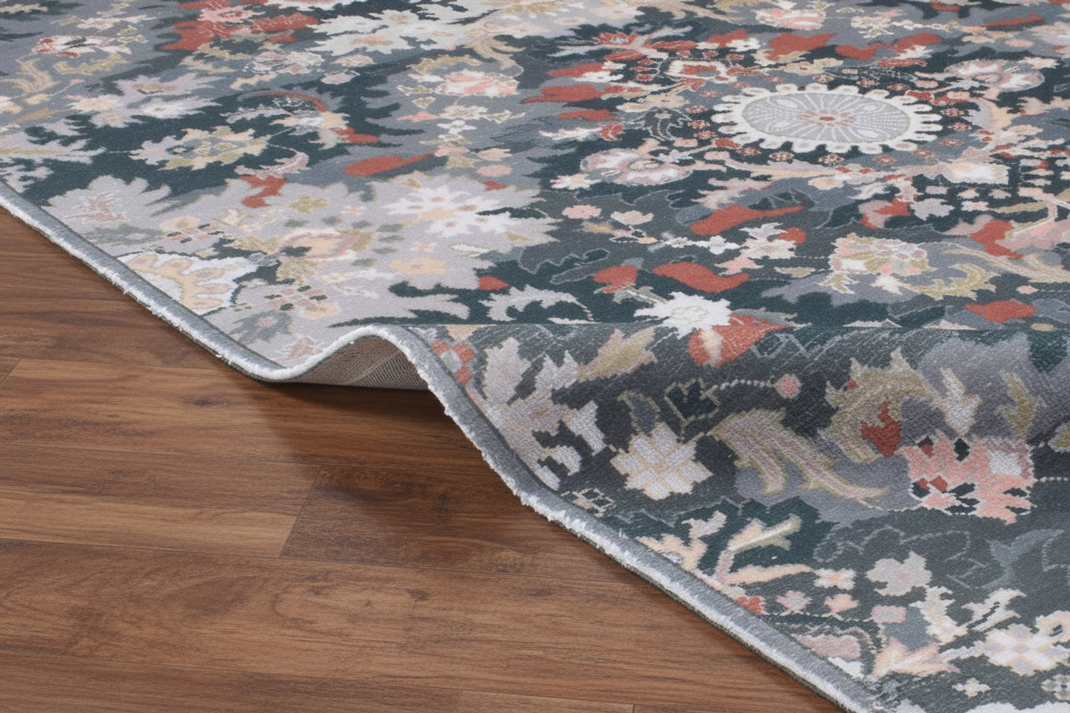 Valentina Handmade Dark Teal Medallion Area Rug – Transitional Artisanal Oushak Style   9175439245461