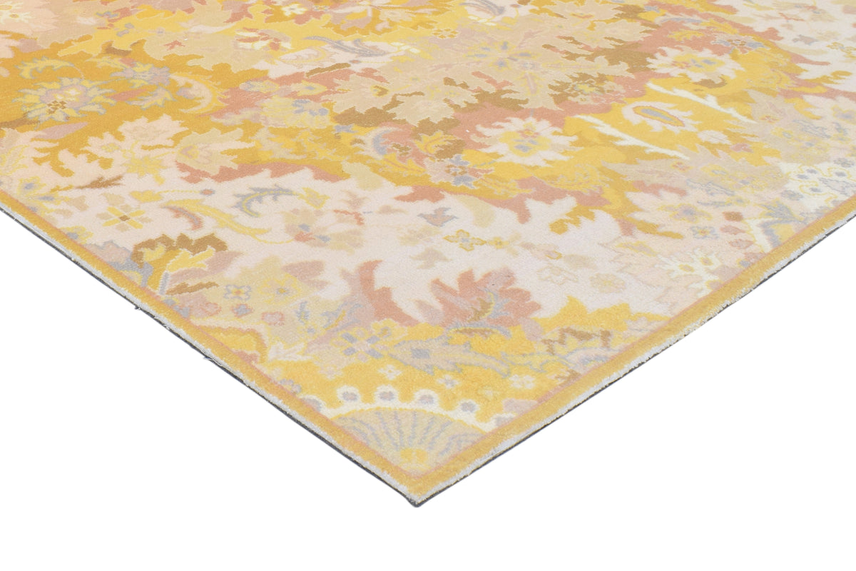 Valentina Handmade Honey Yellow Medallion Area Rug – Transitional Artisanal Oushak Style   9175414407317