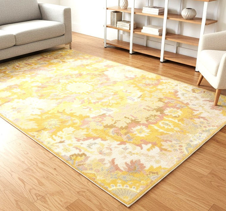 Valentina Handmade Honey Yellow Medallion Area Rug – Transitional Artisanal Oushak Style   9175414407317