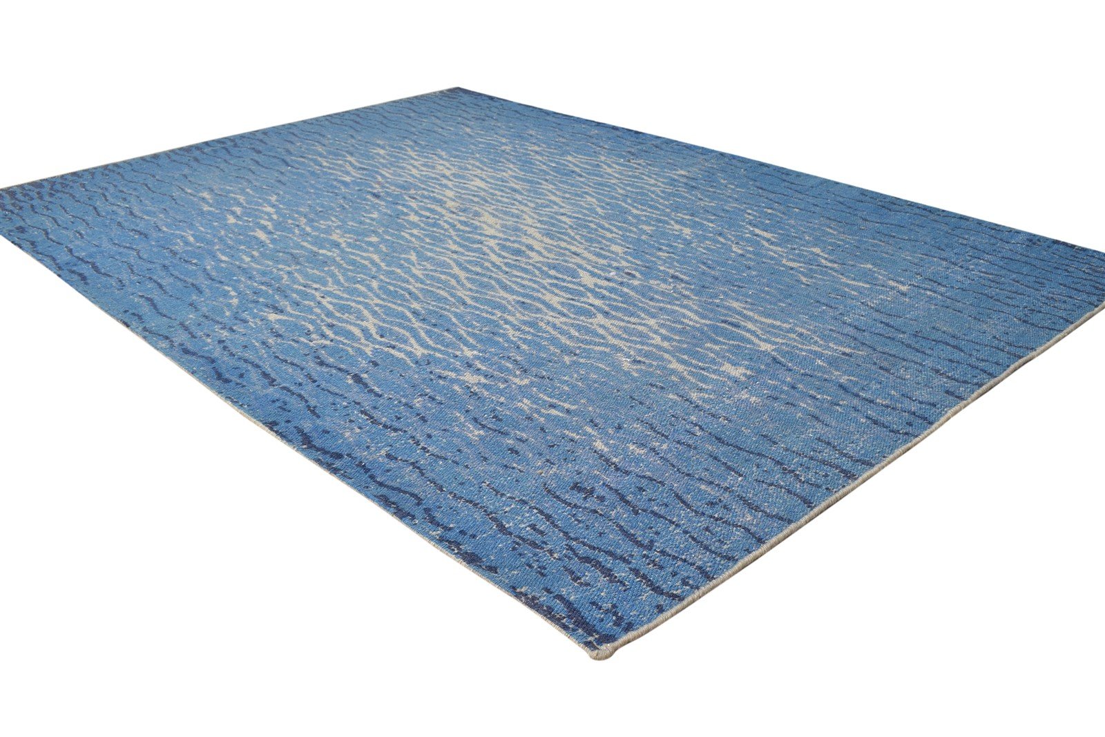 Blue Wool Rug 4' X 6' Modern Dhurrie American Abstract Room Size Carpe