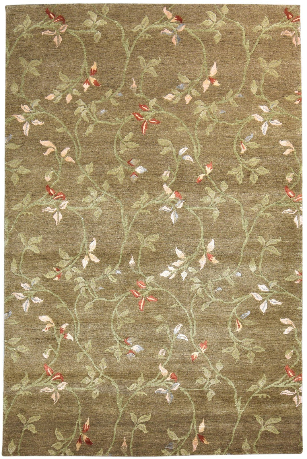 Van 6X9 Rug Wool / Silk Brown Modern Hand Knotted French Floral   7865094602901