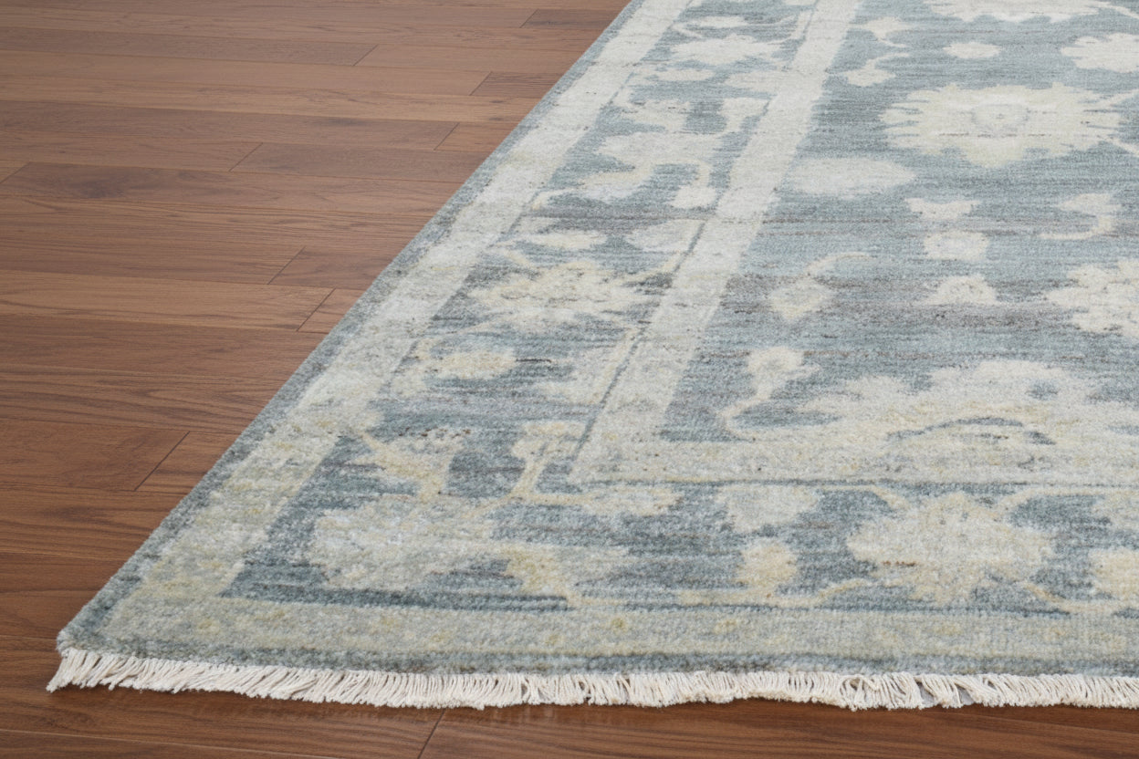 Velaris Luxurious Hand-Knotted Blue Vintage Persian-Style Rug – Oushak Area Rug   9194709123221