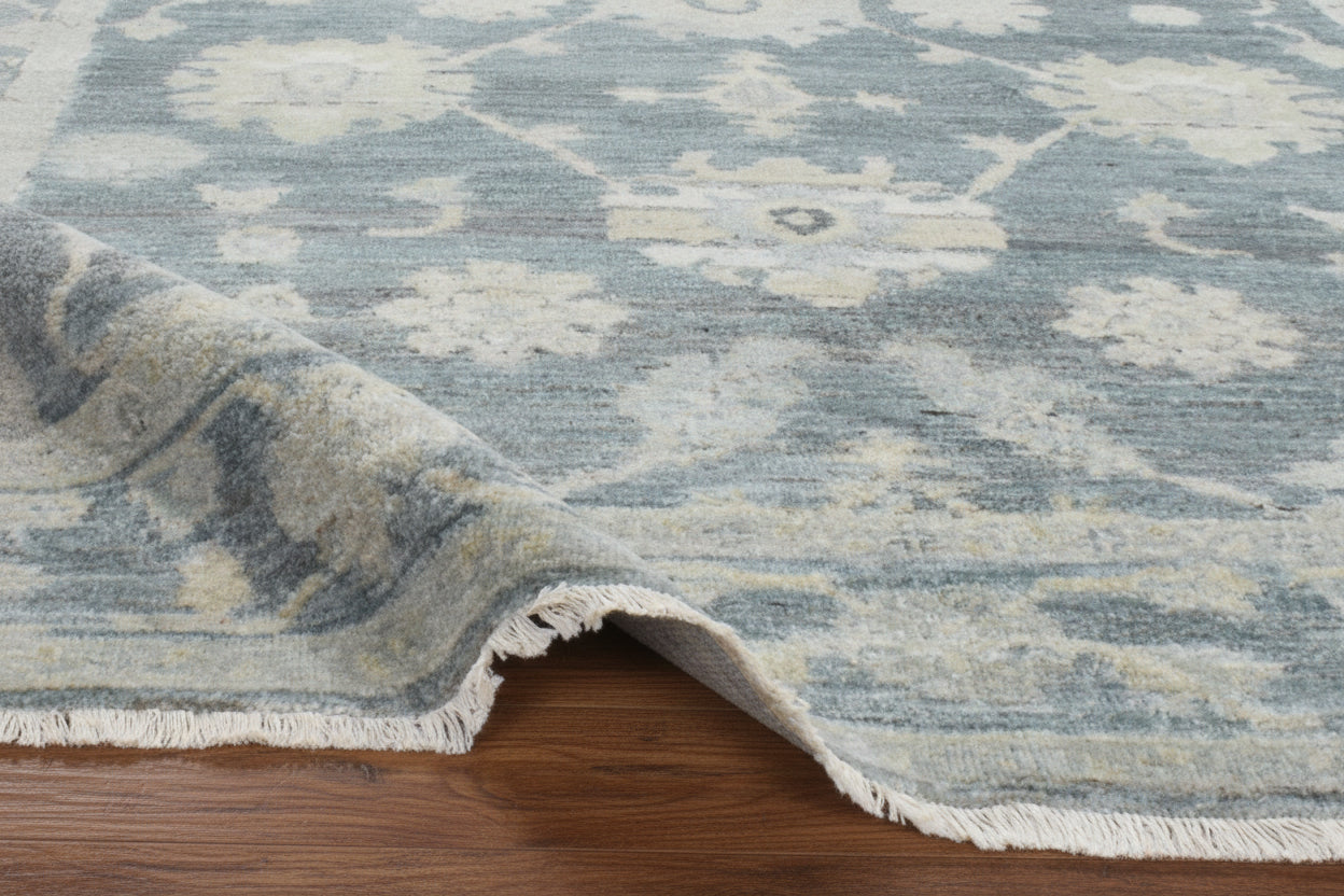 Velaris Luxurious Hand-Knotted Blue Vintage Persian-Style Rug – Oushak Area Rug   9194709123221