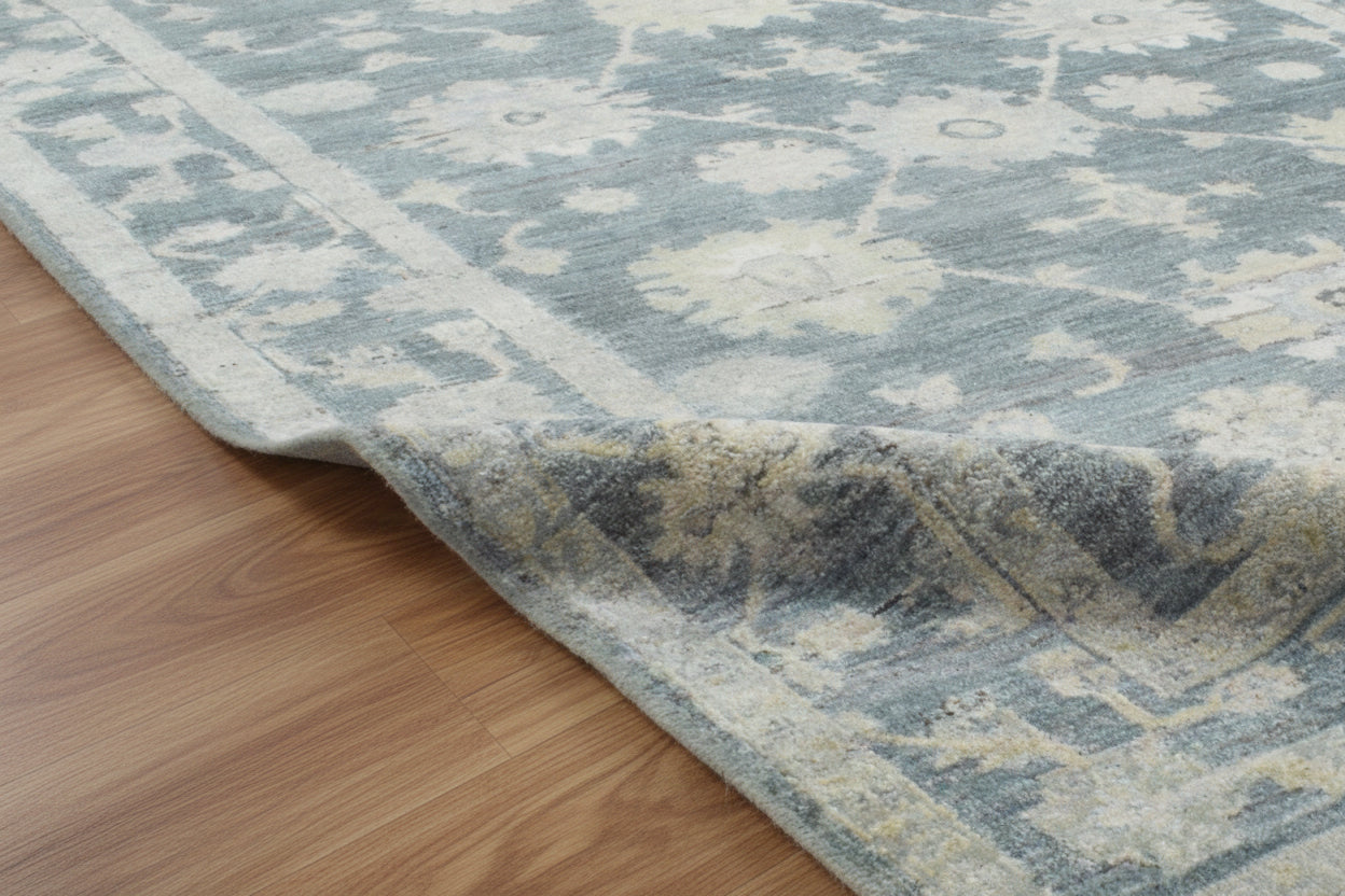 Velaris Luxurious Hand-Knotted Blue Vintage Persian-Style Rug – Oushak Area Rug   9194709123221