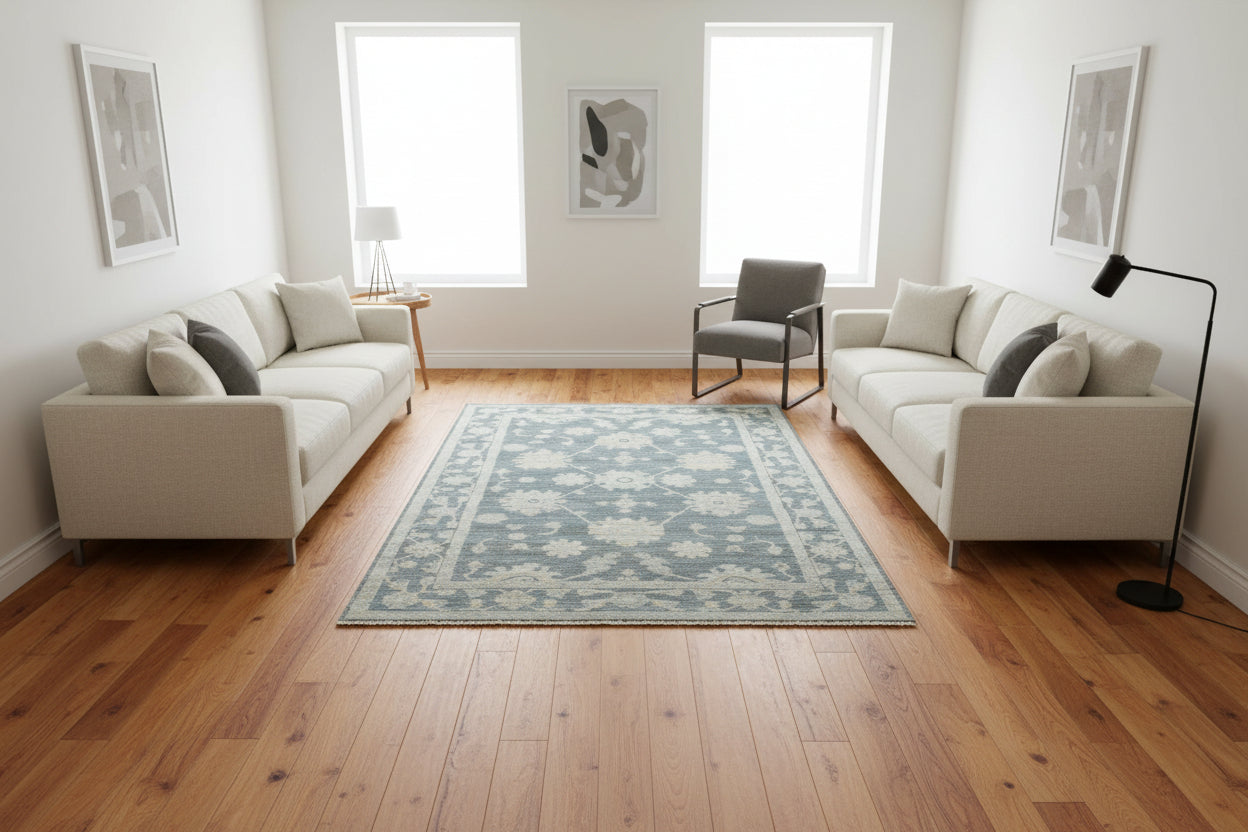 Velaris Luxurious Hand-Knotted Blue Vintage Persian-Style Rug – Oushak Area Rug   9194709123221