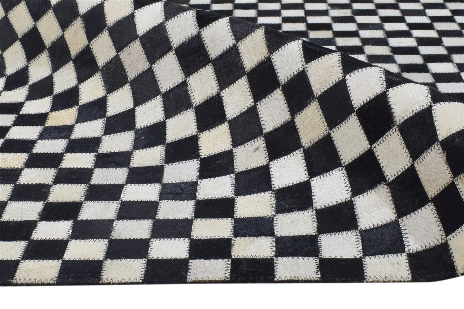 Veradis Handmade Leather Black Checkerboard Rug | Patchwork Checkered Blocks Cowhide Area Rug   7864432787605