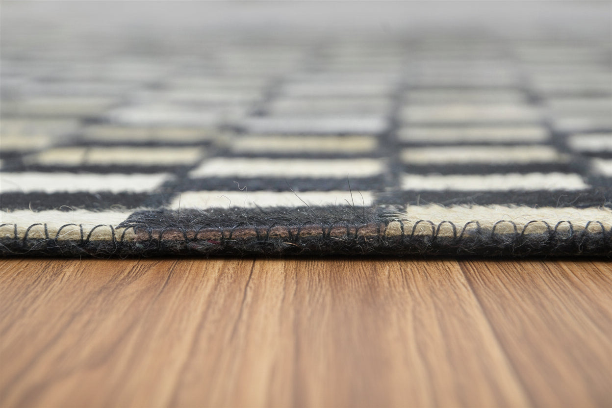 Veradis Handmade Leather Black Checkerboard Rug | Patchwork Checkered Blocks Cowhide Area Rug   7864432787605