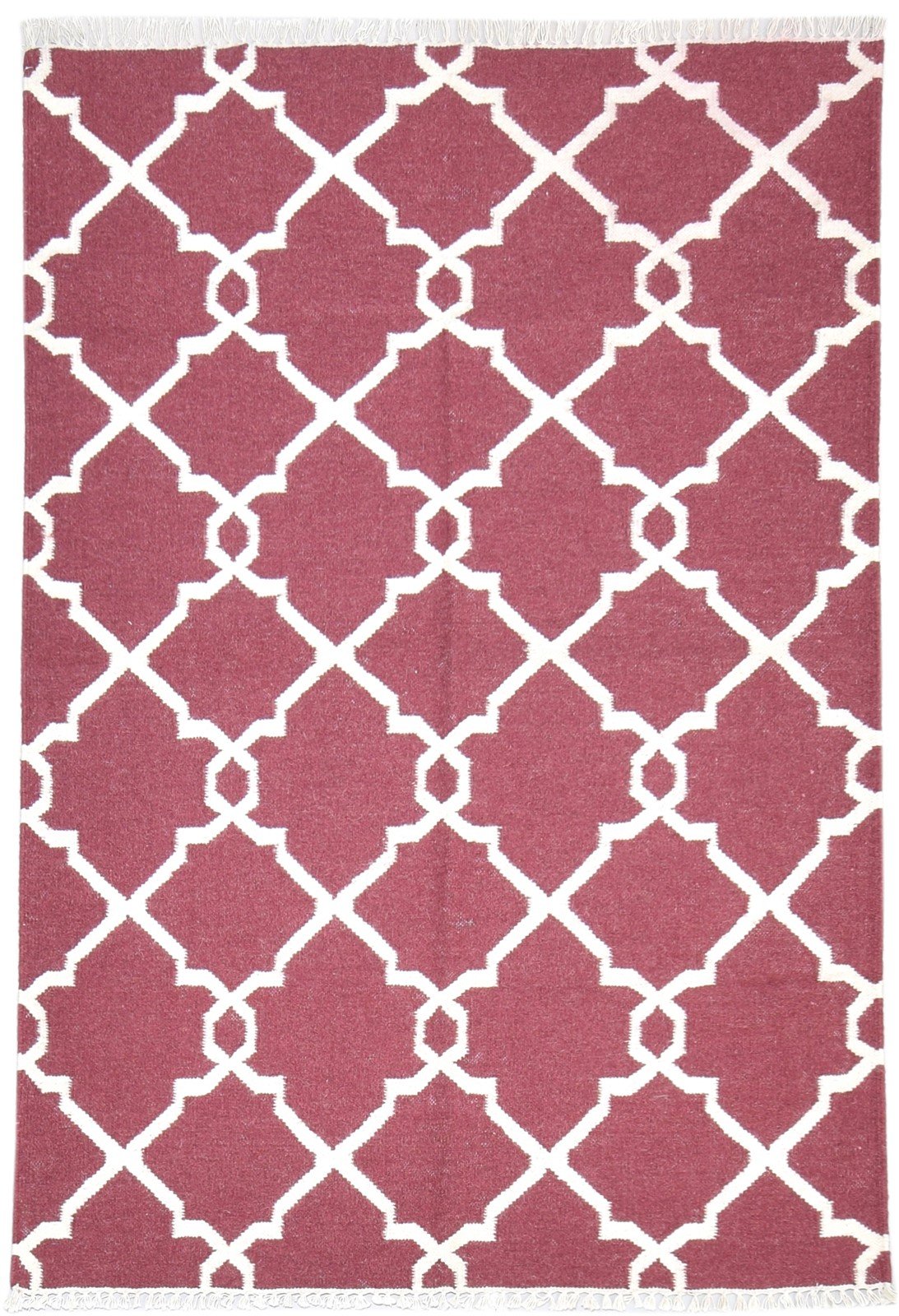 Wine Wool Rug 4' X 6' Modern Dhurrie Moroccan Trellis Room Size Carpet   7864373936277
