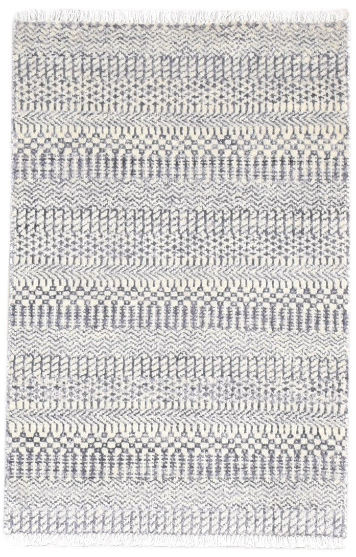 Wool Art Silk Charcoal Rug 2X3 Modern Hand Knotted Scandinavian Grass Trellis Small   7864316297365