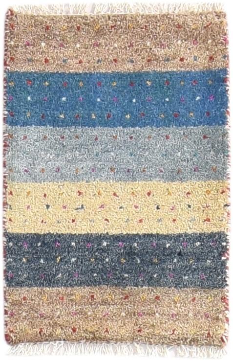 Wool Beige Rug 1' X 2' Southwestern Hand Knotted Gabbeh Striped Small Carpet   7865057902741