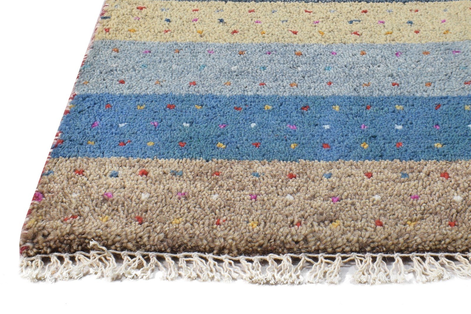 Wool Beige Rug 1' X 2' Southwestern Hand Knotted Gabbeh Striped Small Carpet   7865057902741