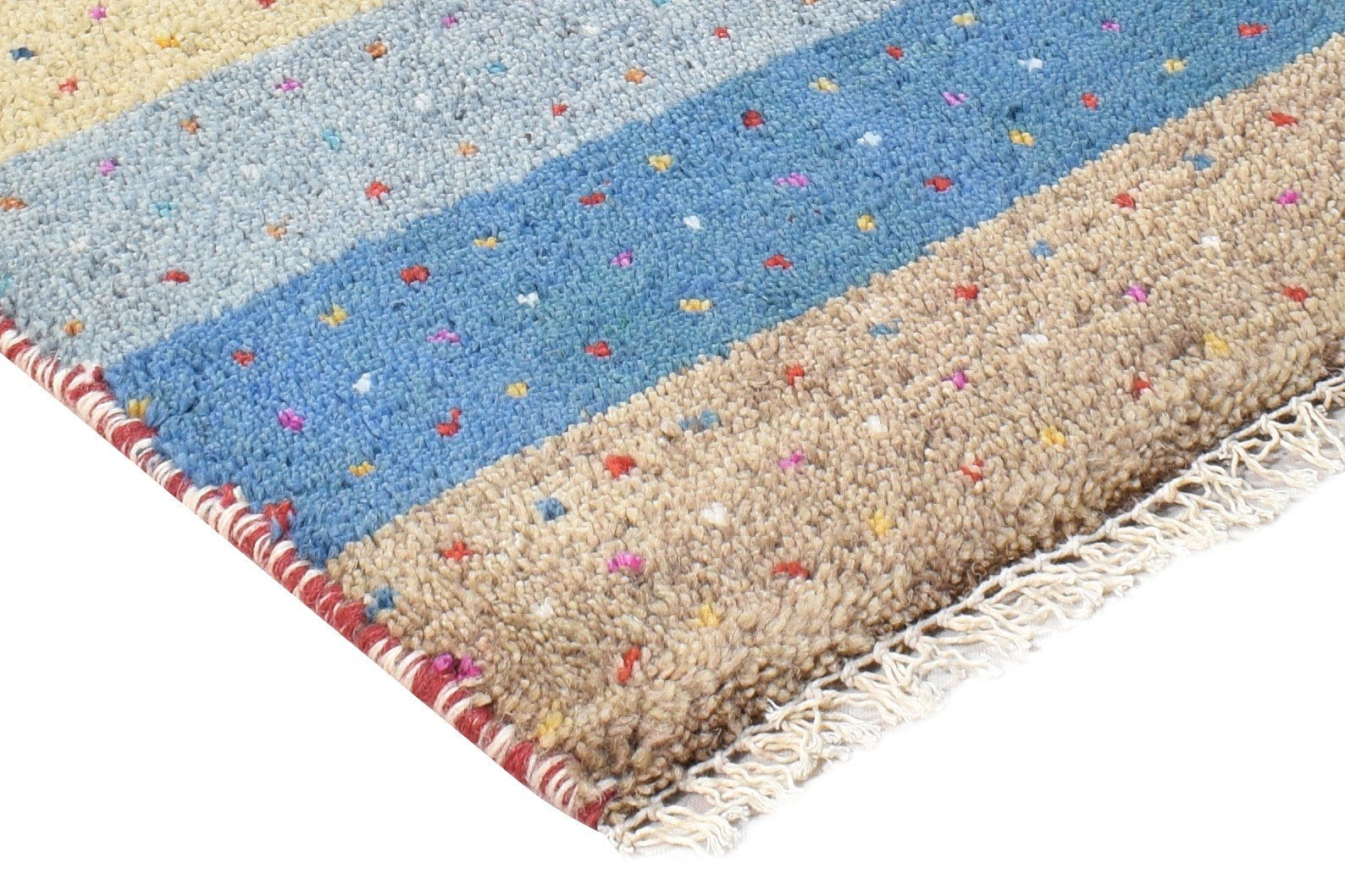 Wool Beige Rug 1' X 2' Southwestern Hand Knotted Gabbeh Striped Small Carpet   7865057902741