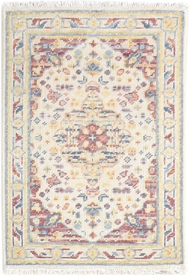 Wool Beige Rug 2' X 3' Persian Hand Knotted Heriz-Indian Medallion Small Carpet   7865144049813