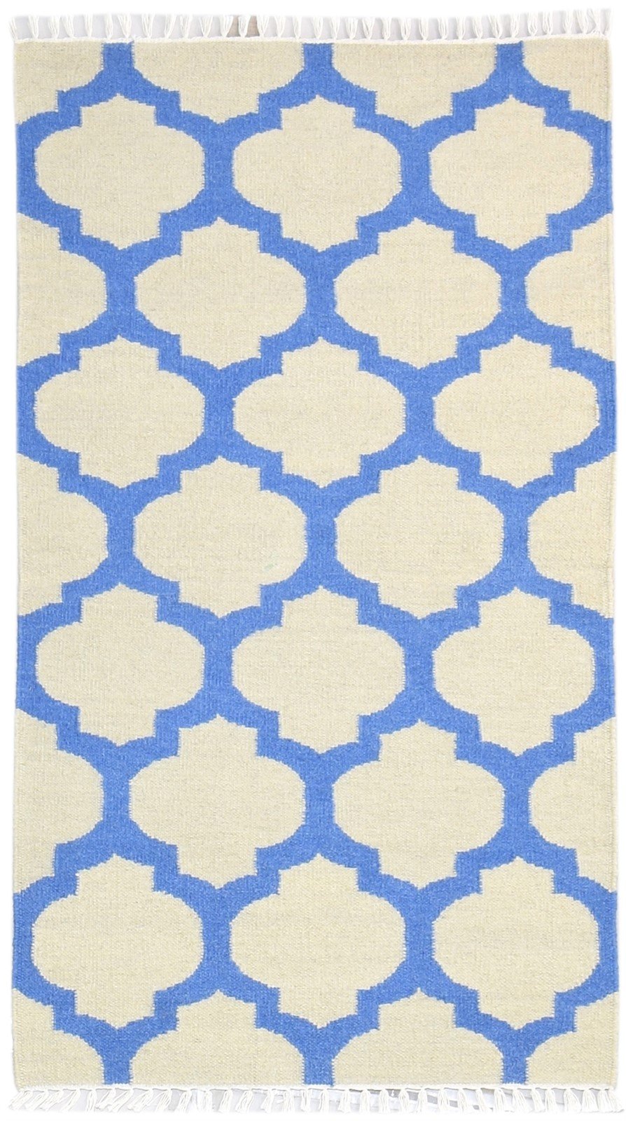Wool Beige Rug 3' X 5' Modern Dhurrie Moroccan Scroll Tile Small Carpet   7865122128021