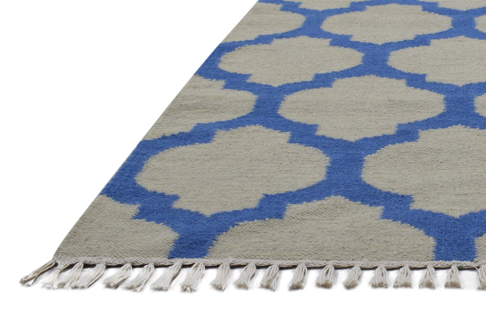 Wool Beige Rug 3' X 5' Modern Dhurrie Moroccan Scroll Tile Small Carpet   7865122128021