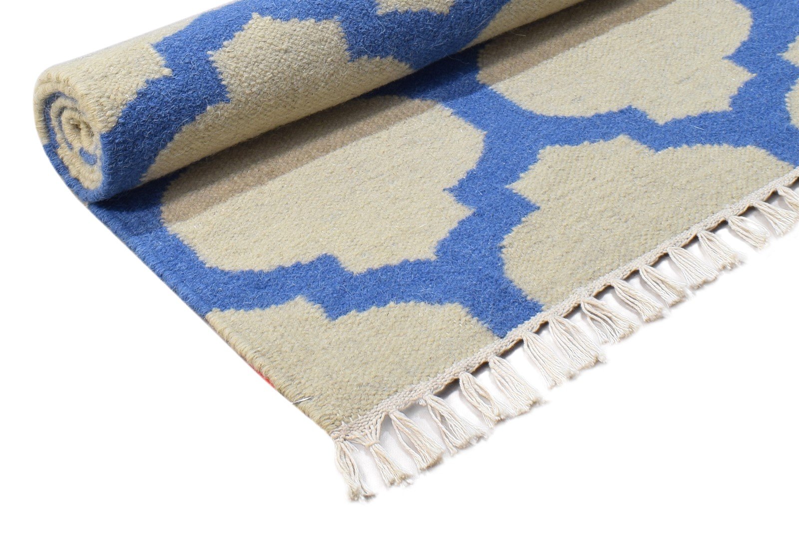 Wool Beige Rug 3' X 5' Modern Dhurrie Moroccan Scroll Tile Small Carpet   7865122128021