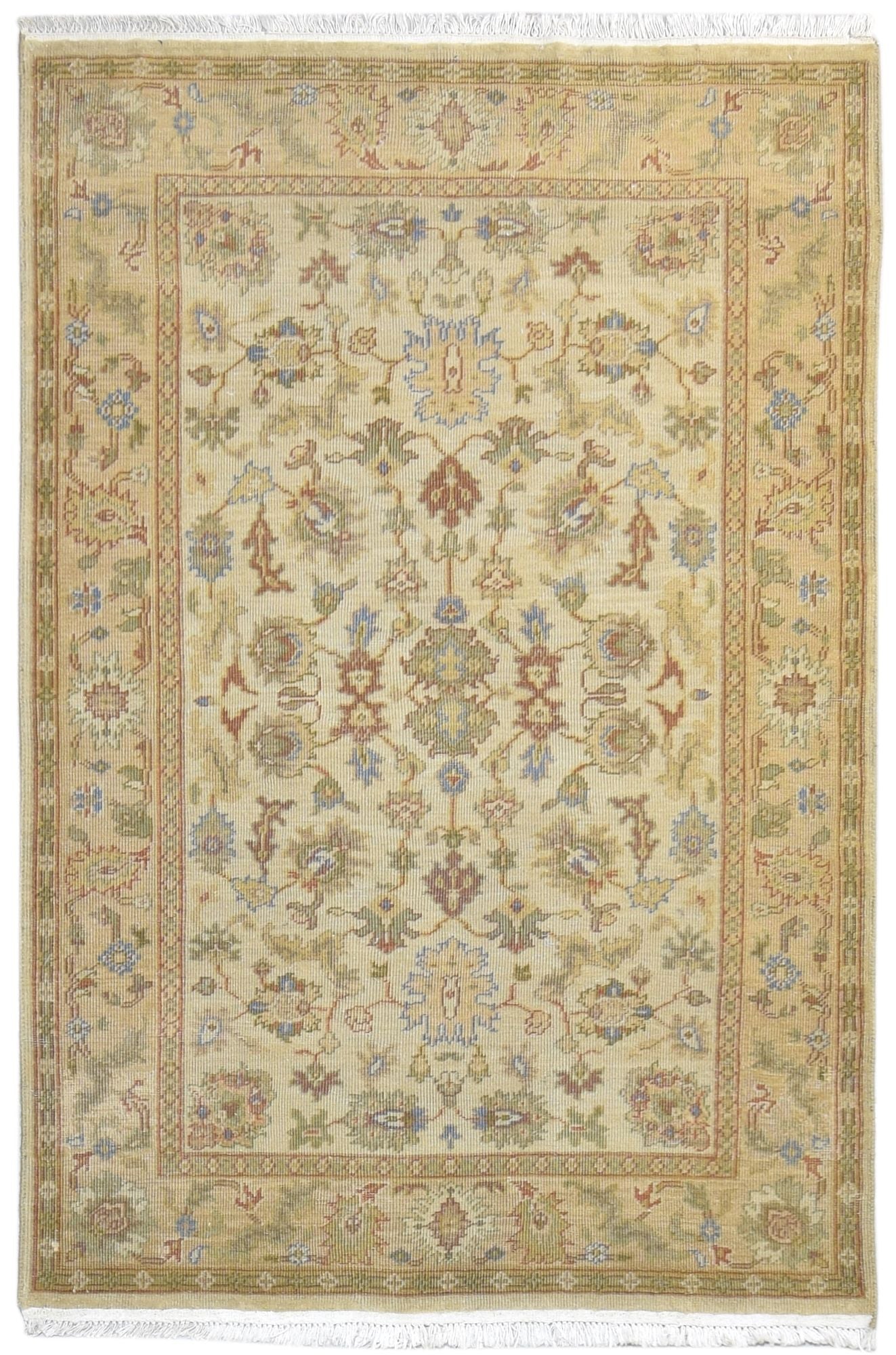 Wool Beige Rug 4' X 6' Persian Hand Knotted Oushak Oriental Room Size Carpet   7865108529301