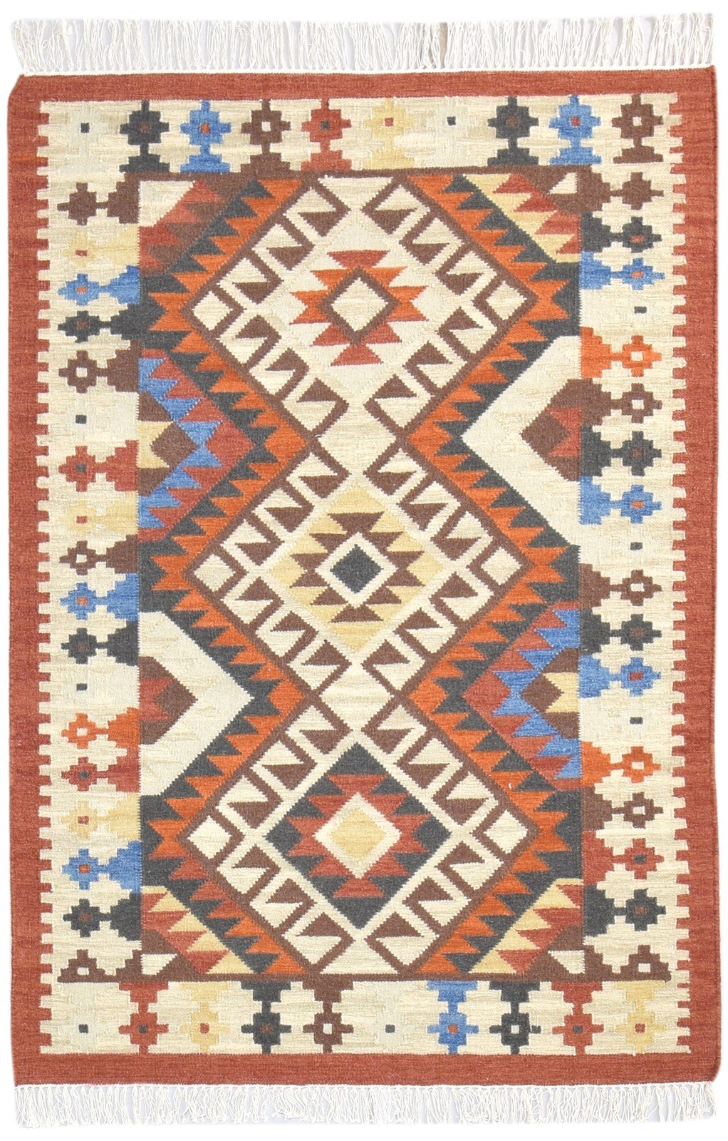 Wool Beige Rug 4' X 6' Southwestern Dhurrie American Tribal Room Size Carpet   7865001672853