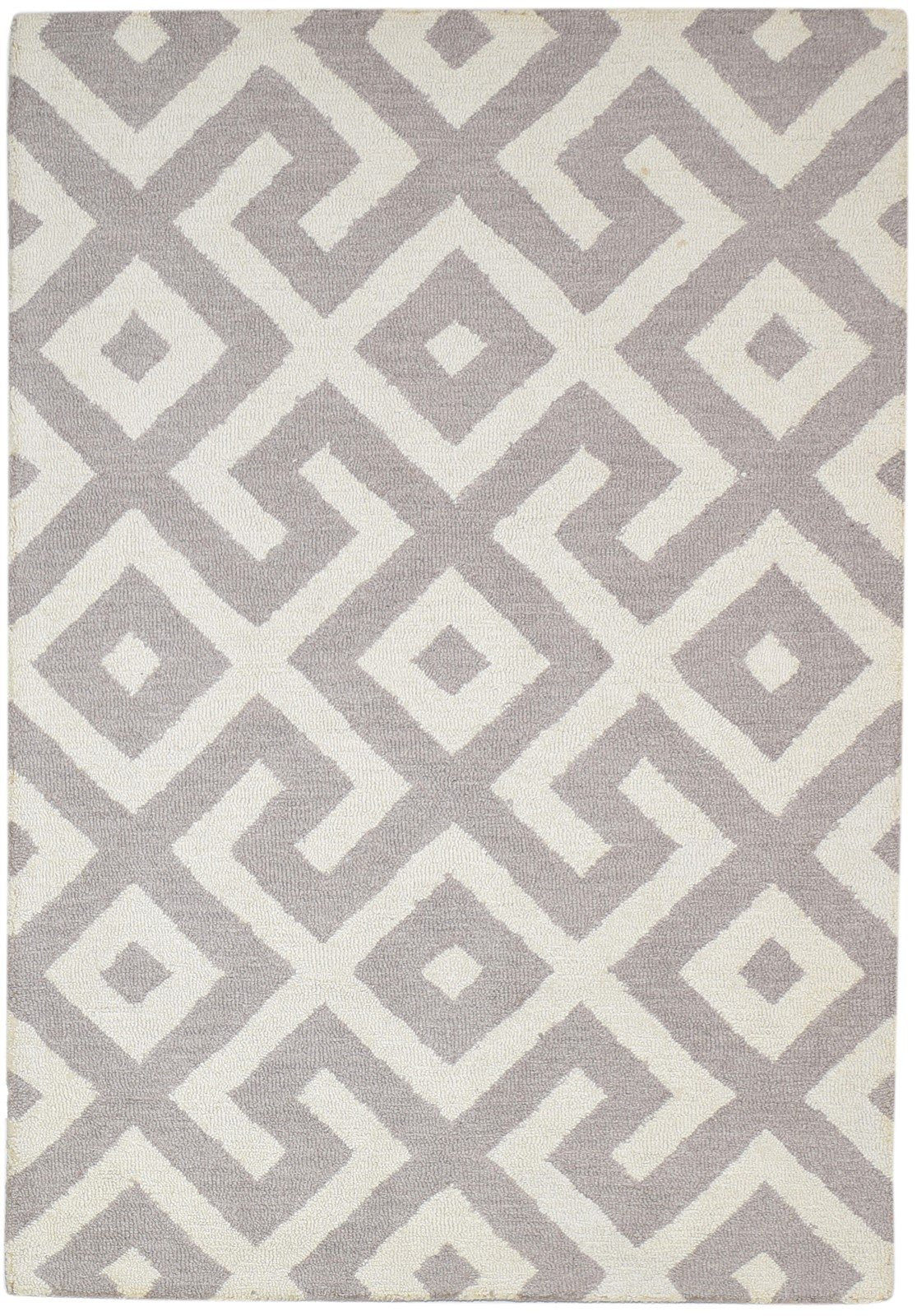 Wool Beige Rug 4X6 Modern Hand Tufted Scandinavian Geometric Room Size Carpet   7864308760725