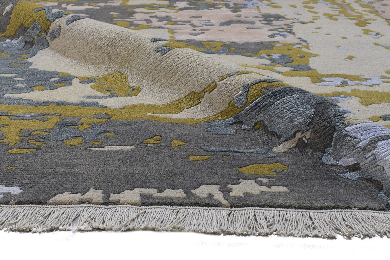 Wool Beige Rug 8' X 10' Modern Hand Knotted Indian Abstract Large Carpet   7864400773269