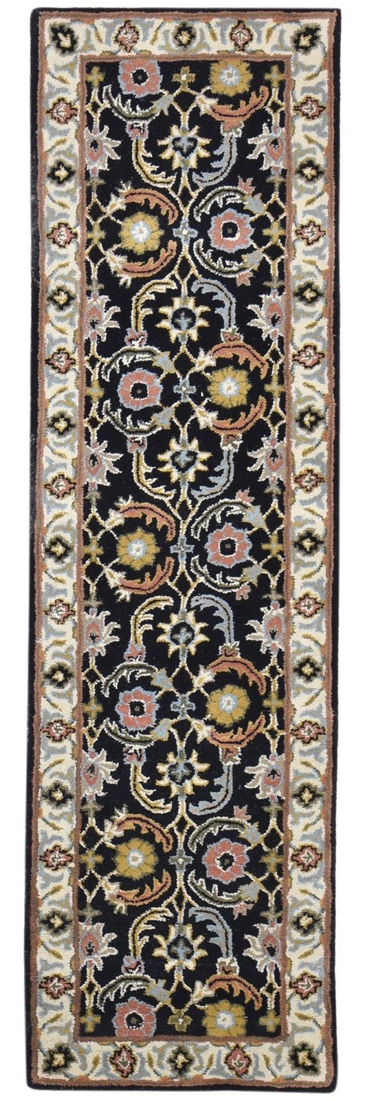 Wool Black Rug 2' X 8' Persien Hand Tufted Kashan Oriental Small Runner   7864851693717