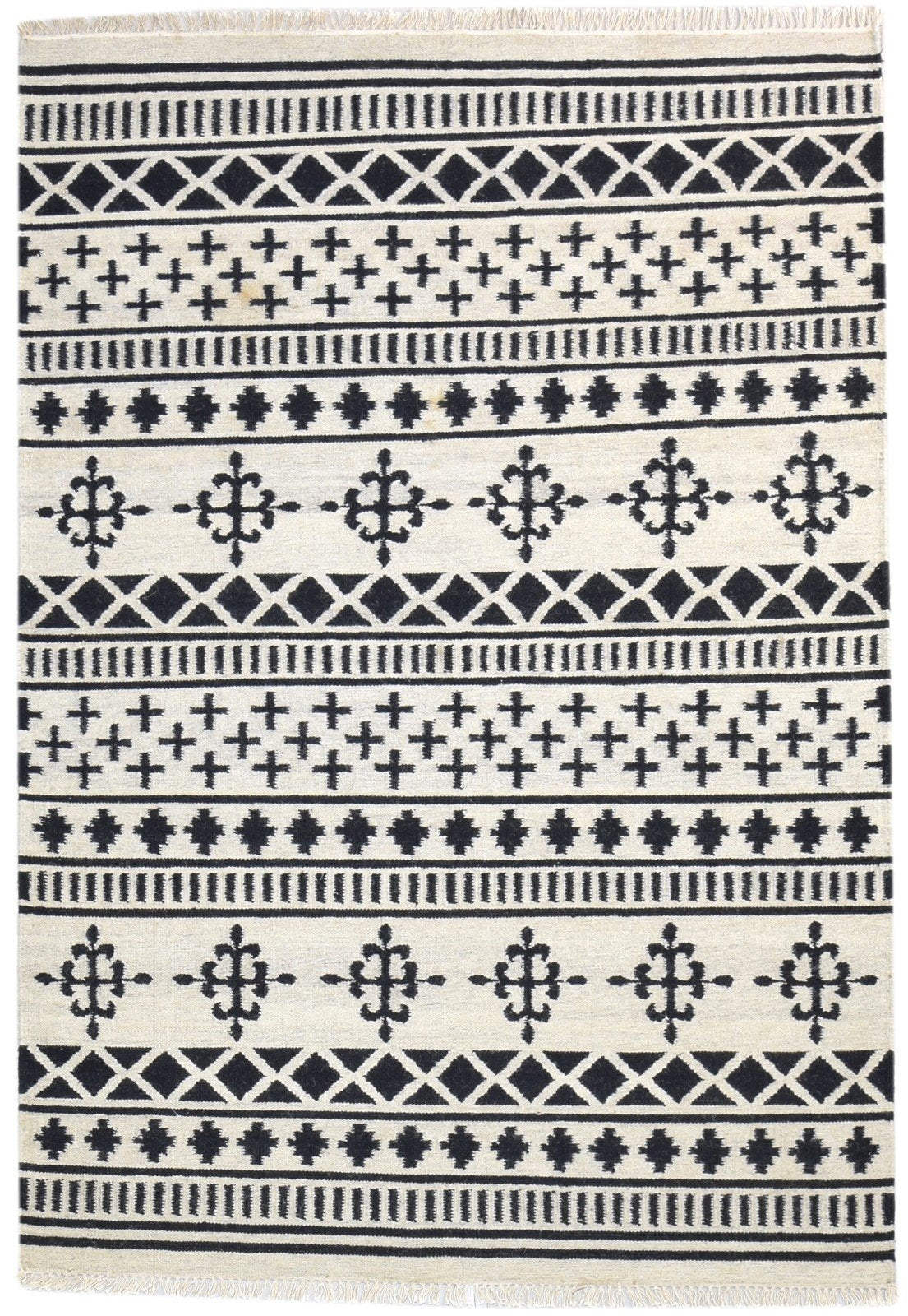 Wool Black Rug 4' X 6' Modern Dhurrie Scandinavian Tribal Room Size Carpet   7864987418773