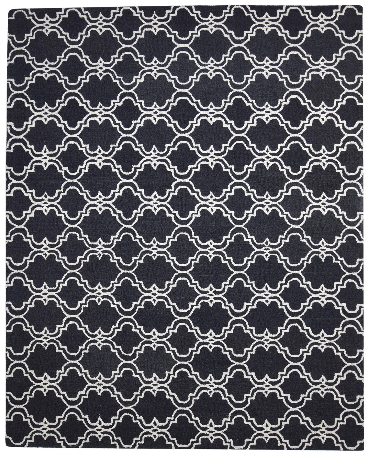 Wool Black Rug 8' X 10' Modern Hand Tufted Moroccan Trellis Large Carpet   7864305189013
