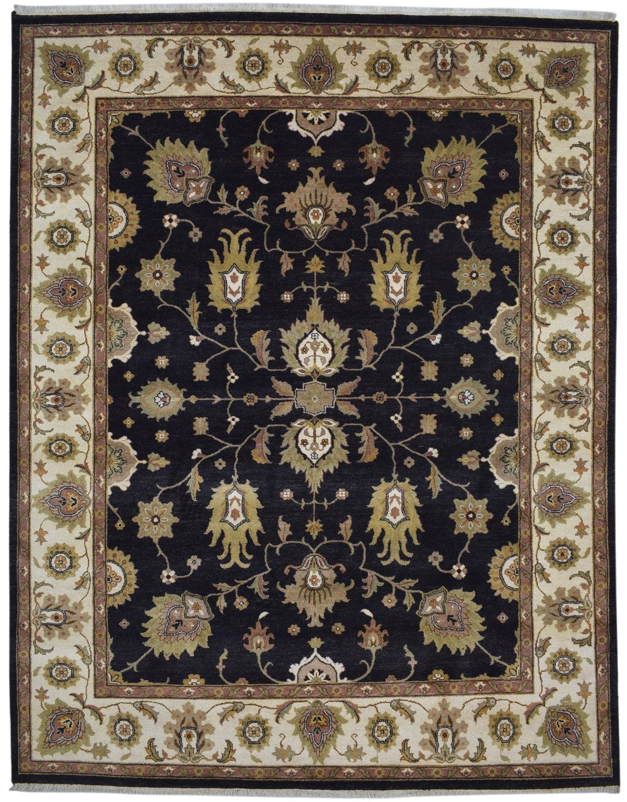 Wool Black Rug 8' X 9' Persian Hand Knotted Agra Oriental Large Carpet   7860695335061