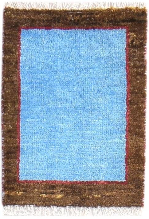 Wool Blue Rug 1' X 2' Modern Hand Knotted Scandinavian Bordered Small Carpet   7865059836053