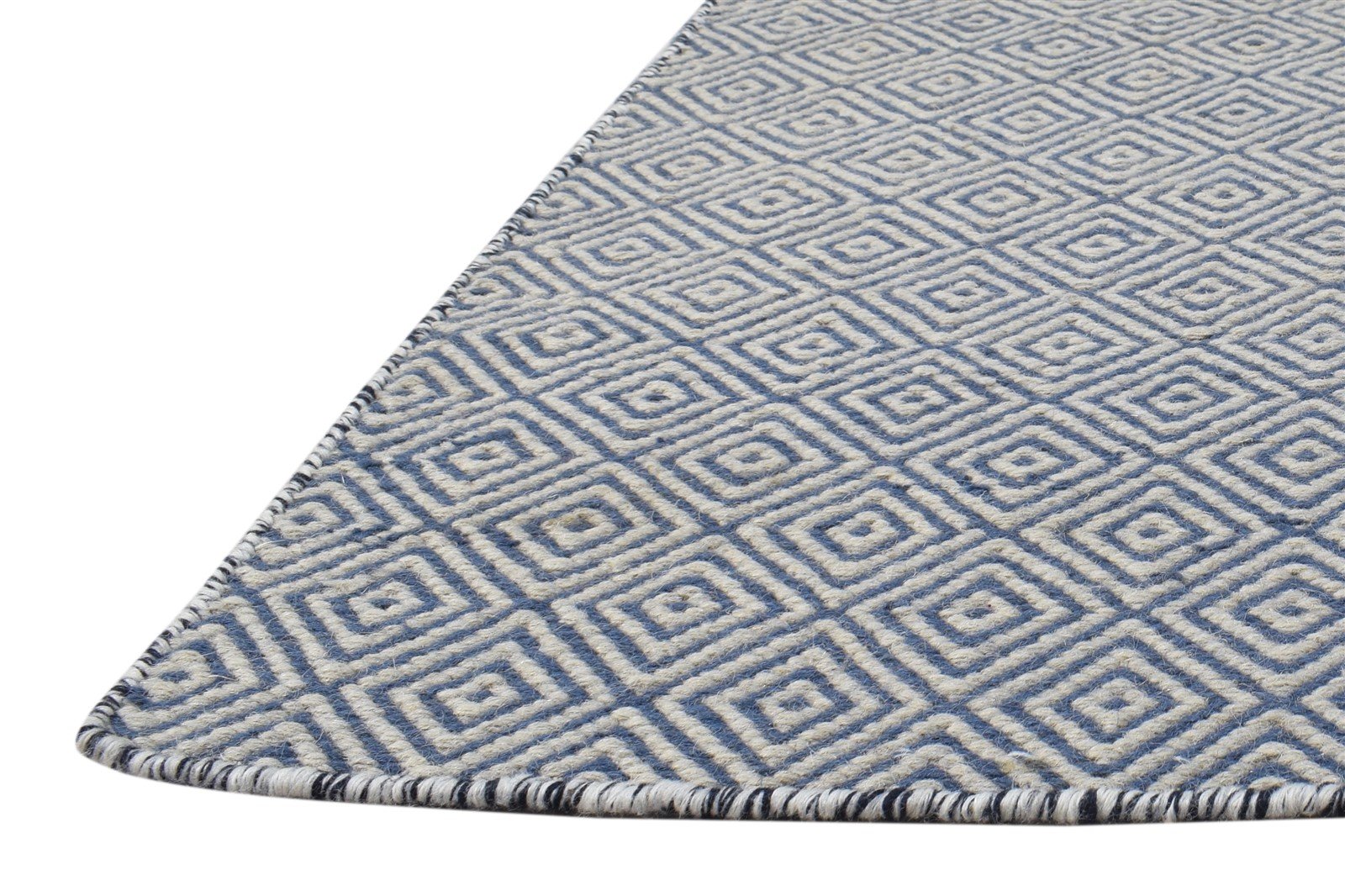 Wool Blue Rug 2' X 3' Modern Dhurrie Scandinavian Diamond Small Carpet   7865014976661