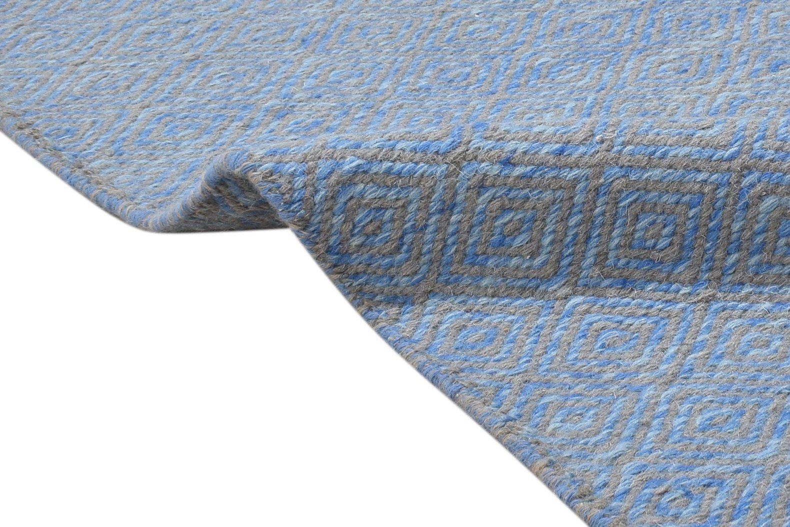 Wool Blue Rug 2' X 3' Modern Dhurrie Scandinavian Nordic Small Carpet   7865013010581