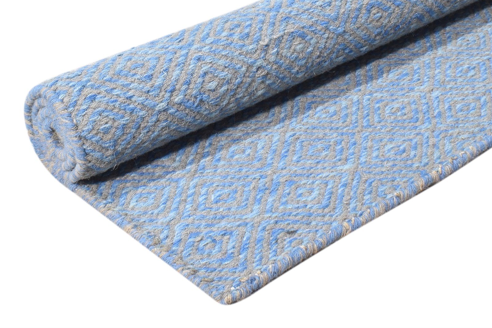 Wool Blue Rug 2' X 3' Modern Dhurrie Scandinavian Nordic Small Carpet   7865013010581