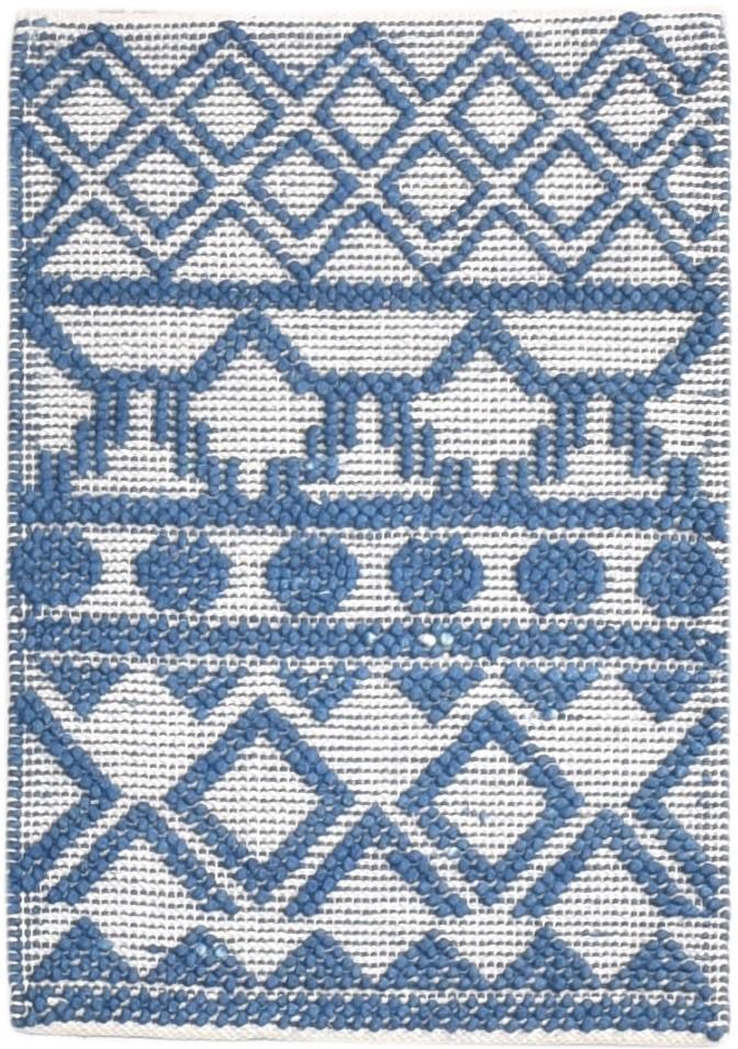 Wool Blue Rug 2' X 3' Modern Hand-Hooked Moroccan Modern Small Carpet   7865136218261