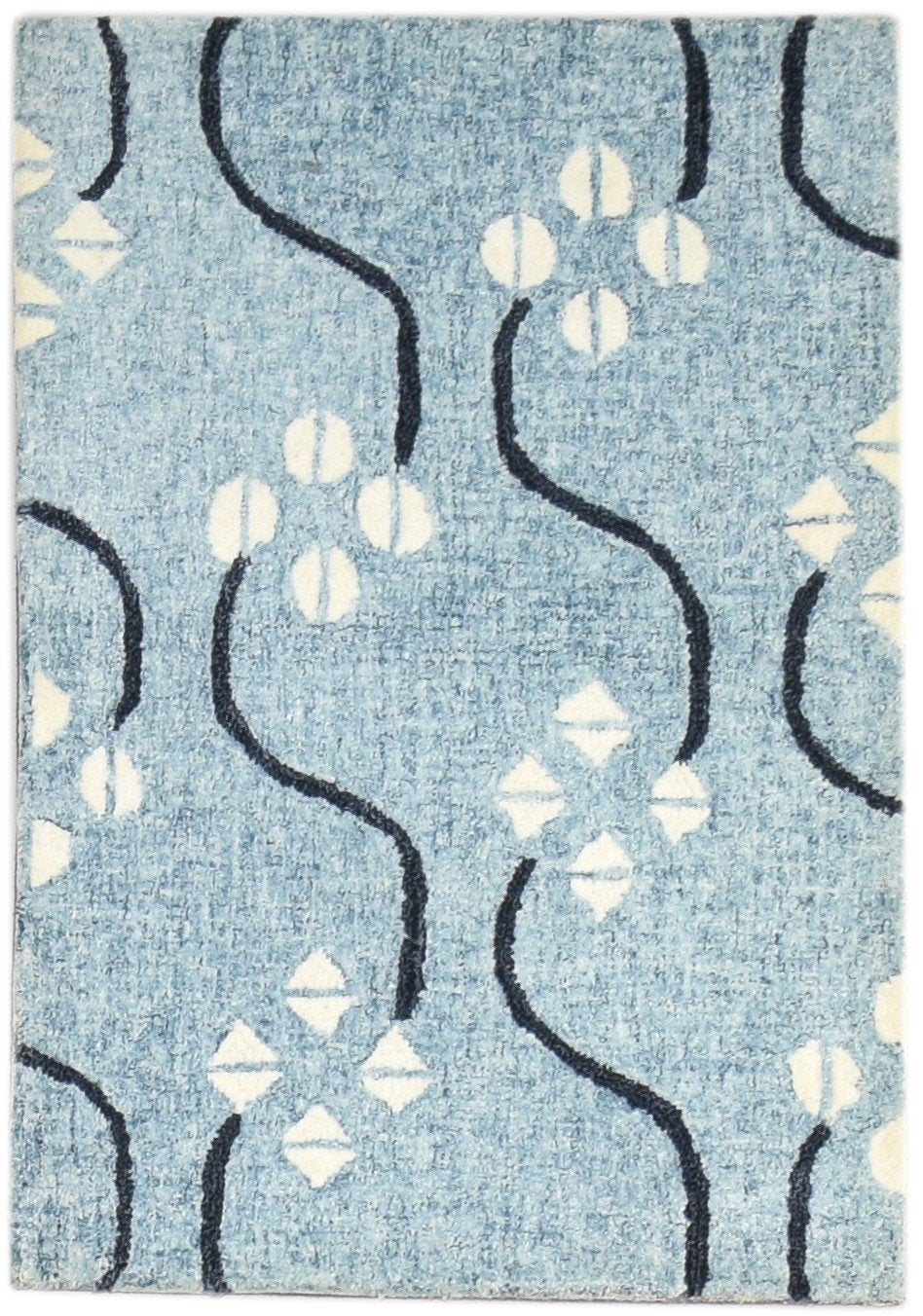 Wool Blue Rug 2' X 3' Modern Hand Tufted French Trellis Small Carpet   7864137744533