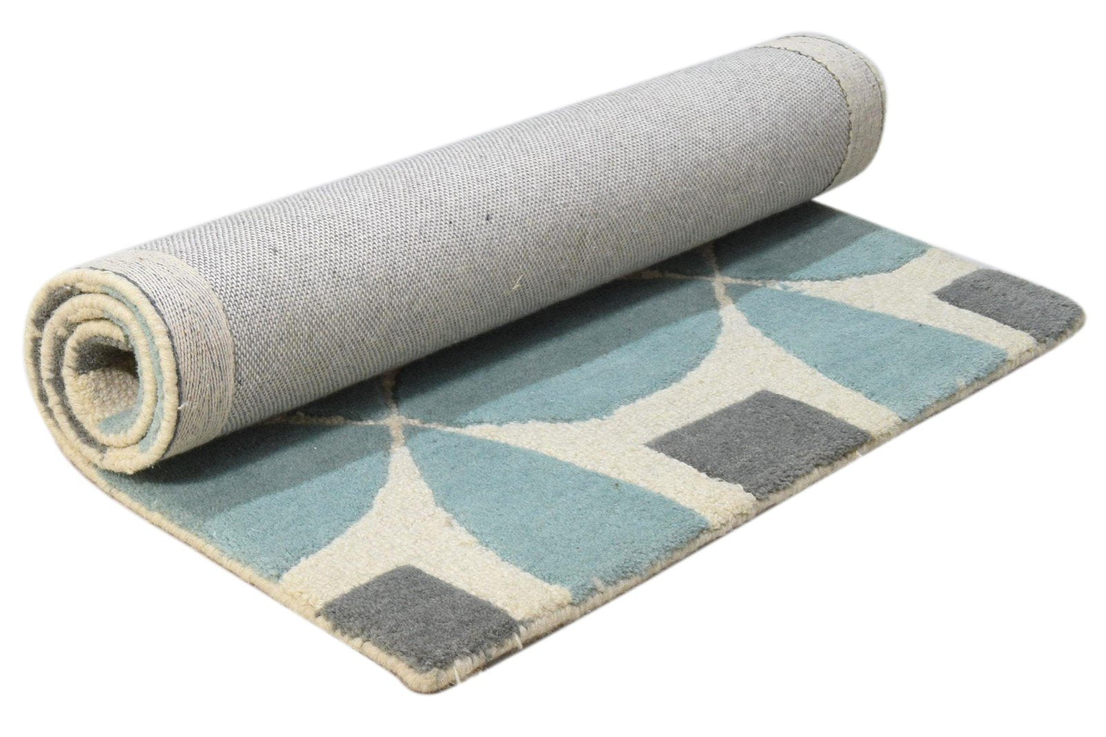 Wool Blue Rug 2' X 3' Modern Hand Tufted Moroccan Geometric Small Carpet   7860691533973