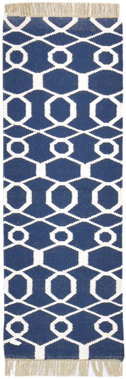 Wool Blue Rug 2' X 6' Modern Dhurrie Scandinavian Nordic Small Runner   7865198117013
